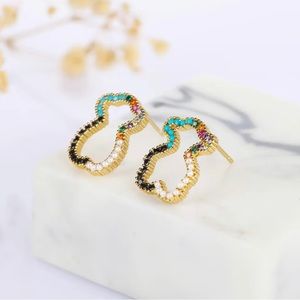 Classic Hollow Bear Zircon Stud Earrings 14K Gold Plated Jewelry